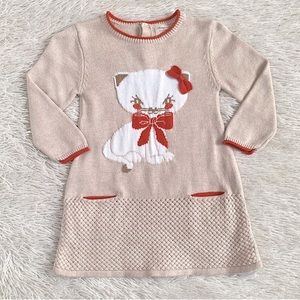 Mayoral Beige Knit Sweater Dress Kitten and Bow•EUC
